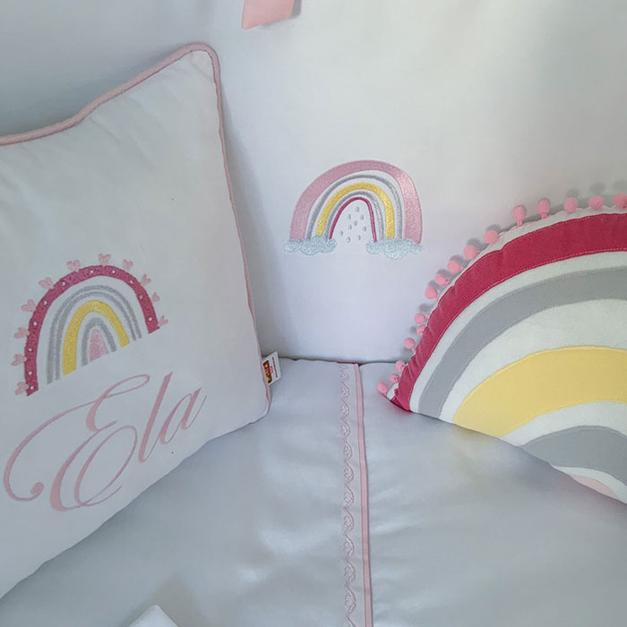 Rainbow İsimli Bebek Uyku Seti / Pembe Beyaz