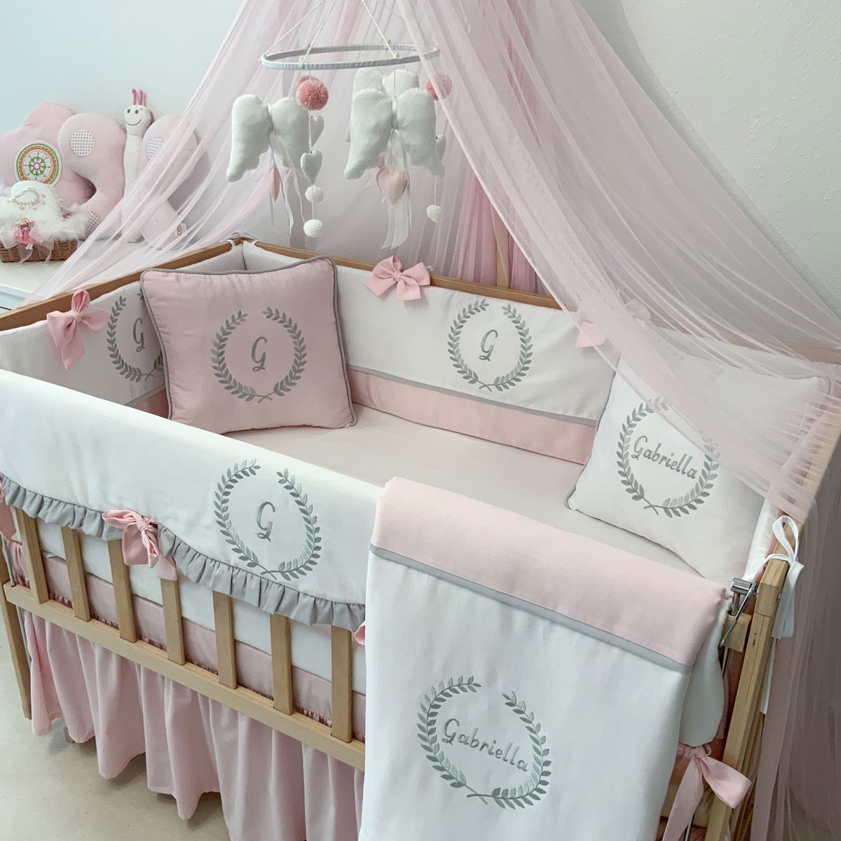 Olea İsimli Bebek Uyku Seti / Pembe Beyaz