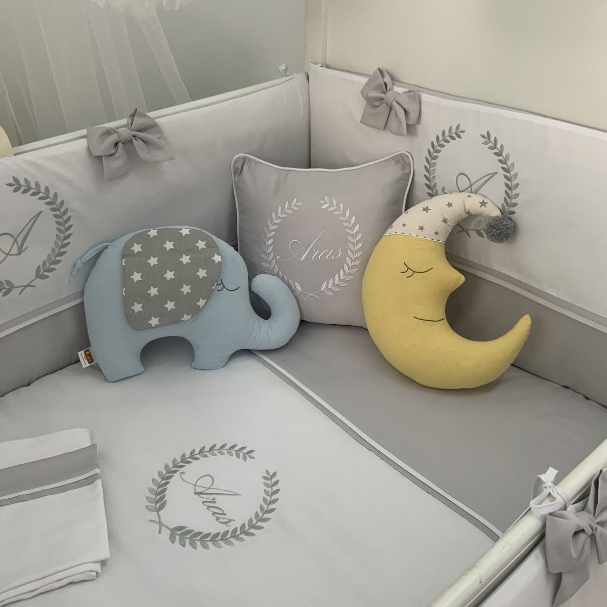 Olea İsimli Bebek Uyku Seti / Gri Beyaz