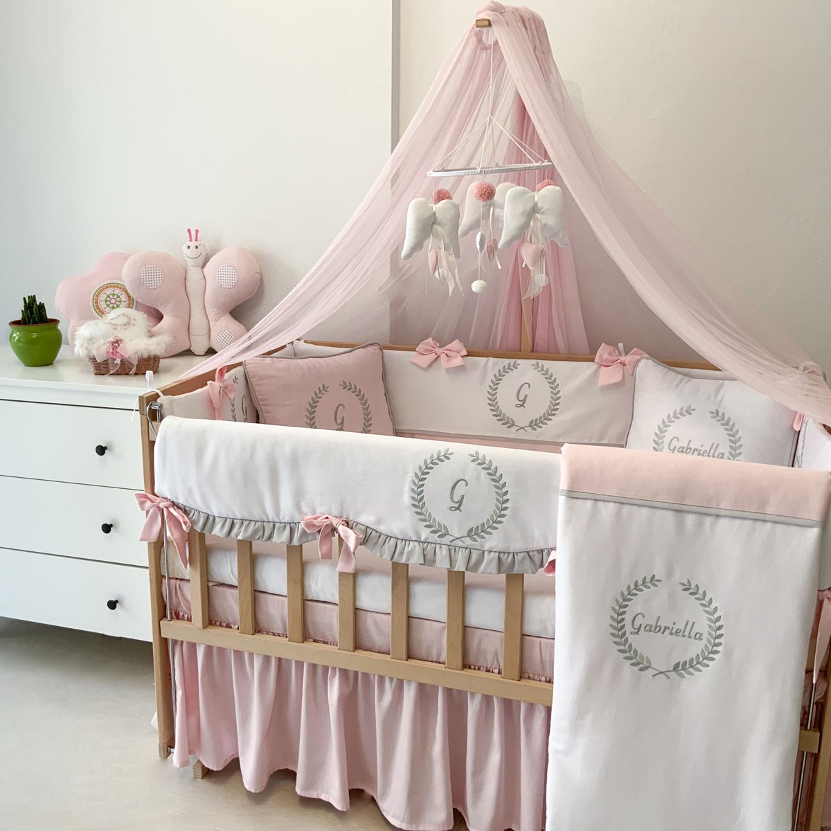 Olea İsimli Bebek Uyku Seti / Pembe Beyaz